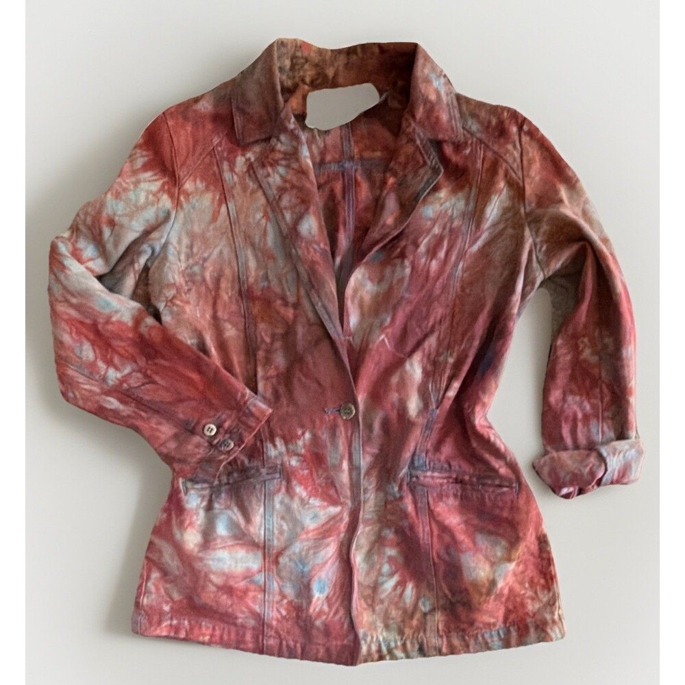 ROUGH & TOUGH x Vintage Women's Tie-Dye Jacket Button Front Pockets XL Red Gray